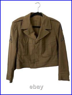 Vintage WW2 Style US Army Wool Cropped IKE Jacket Coat 50s WithPatches 42S MCM