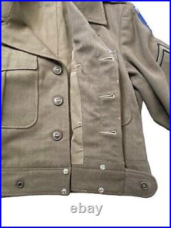 Vintage WW2 Style US Army Wool Cropped IKE Jacket Coat 50s WithPatches 42S MCM