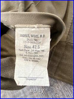 Vintage WW2 Style US Army Wool Cropped IKE Jacket Coat 50s WithPatches 42S MCM