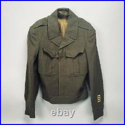 Vintage WWII US Army Issued OD Wool Ike Field Jacket Size 34S ETO Patch 4 Bars