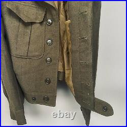 Vintage WWII US Army Issued OD Wool Ike Field Jacket Size 34S ETO Patch 4 Bars