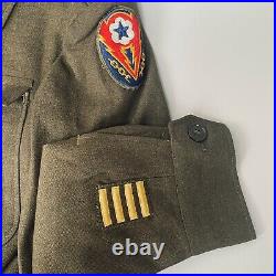 Vintage WWII US Army Issued OD Wool Ike Field Jacket Size 34S ETO Patch 4 Bars