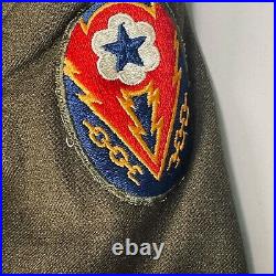 Vintage WWII US Army Issued OD Wool Ike Field Jacket Size 34S ETO Patch 4 Bars