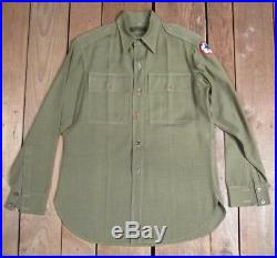 Vintage WWII US Army Uniform Shirt Military 1940s Service Forces Patch Wool Gab