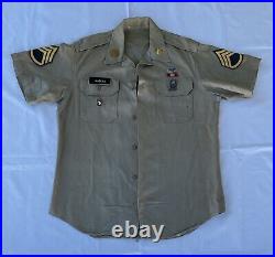 Vintage WWII US Army Uniform Shirt & Trouser Patches Pins Name Tag Khaki