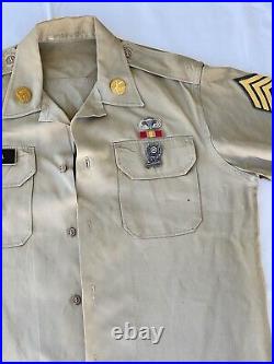 Vintage WWII US Army Uniform Shirt & Trouser Patches Pins Name Tag Khaki