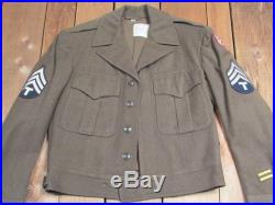 Vintage WWII US Army Wool M-1943 Field Jacket Military 1940s Patches Sz. 34 Nice