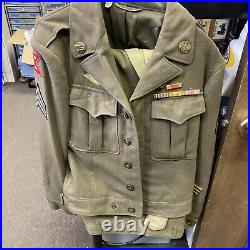Vintage WWII US Army wool uniform patched T. D. M jacket 36r pants 32x31 tie