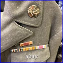 Vintage WWII US Army wool uniform patched T. D. M jacket 36r pants 32x31 tie