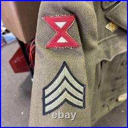 Vintage WWII US Army wool uniform patched T. D. M jacket 36r pants 32x31 tie