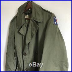 Vintage WWII US Military Army Wool Lined Trench Coat Size Small XXI Corps Patch