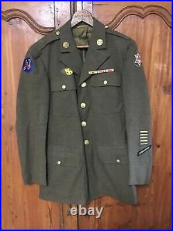 Vintage WWII Vietnam Era U. S. Army Dress Jacket With Patches Rank Pins Size 38 R
