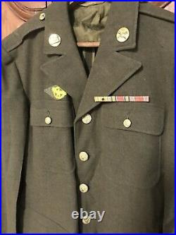 Vintage WWII Vietnam Era U. S. Army Dress Jacket With Patches Rank Pins Size 38 R