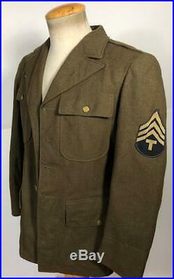 Vintage Ww2 Era Us Army Wool Dress Tunic Size 36s Patches Original Dated 1942