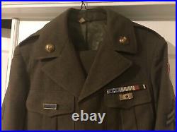 Vntage US Army Dress Green IKE Jacket, Post WWII, Pants, Ribbons, Patches, Brass