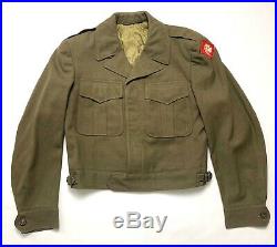 Vtg 1940s WWII FOURTH US ARMY Officers Field Jacket 38 R patch Wool IKE coat WW2