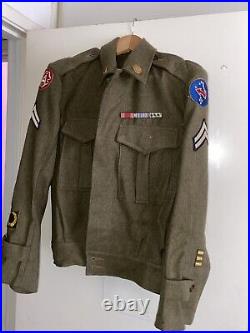 Vtg 1943 WWII Australian Made Eisenhower US ARMY jacket Ribbon Bar Patches Name