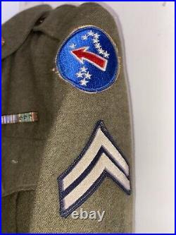 Vtg 1943 WWII Australian Made Eisenhower US ARMY jacket Ribbon Bar Patches Name