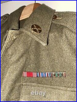 Vtg 1943 WWII Australian Made Eisenhower US ARMY jacket Ribbon Bar Patches Name