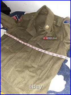 Vtg 1943 WWII Australian Made Eisenhower US ARMY jacket Ribbon Bar Patches Name