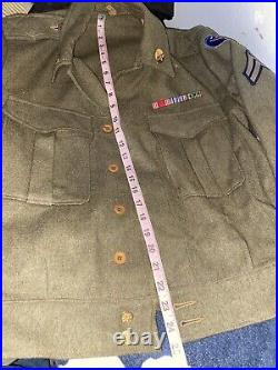 Vtg 1943 WWII Australian Made Eisenhower US ARMY jacket Ribbon Bar Patches Name