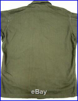Vtg 40s 50s US Army HBT shirt PATCHES sz 38 WW2 Korea Herringbone Twill NAMED