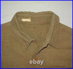 Vtg WWII 1940s Original US Army Shirt Olive Drab Wool With 44th Division Patches
