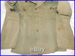 Vtg Wwii Us Army Paratrooper Airborne Patches Hbt Twill Green Herringbone Shirt