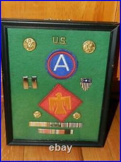 WW2FRAMED U S Army 45th Division Patch With ribbons/rank+ PARAFFIN, THUNDERBIRD