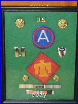 WW2FRAMED U S Army 45th Division Patch With ribbons/rank+ PARAFFIN, THUNDERBIRD