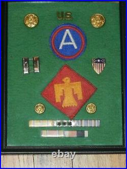 WW2FRAMED U S Army 45th Division Patch With ribbons/rank+ PARAFFIN, THUNDERBIRD