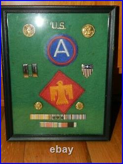 WW2FRAMED U S Army 45th Division Patch With ribbons/rank+ PARAFFIN, THUNDERBIRD