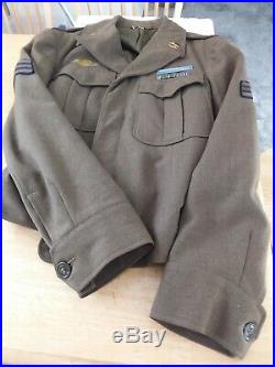 WW2 1944 US ARMY WOOL IKE FIELD JACKET WithCHEVRONS, PATCHES, PINS&RIBBONS