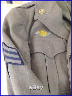 WW2 1944 US ARMY WOOL IKE FIELD JACKET WithCHEVRONS, PATCHES, PINS&RIBBONS