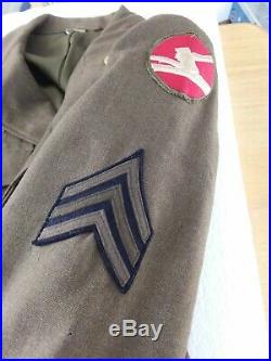 WW2 1944 US ARMY WOOL IKE FIELD JACKET WithCHEVRONS, PATCHES, PINS&RIBBONS