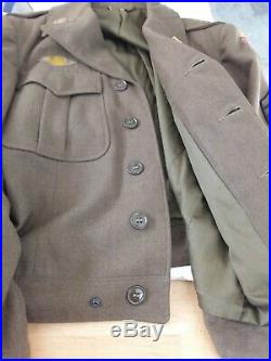 WW2 1944 US ARMY WOOL IKE FIELD JACKET WithCHEVRONS, PATCHES, PINS&RIBBONS