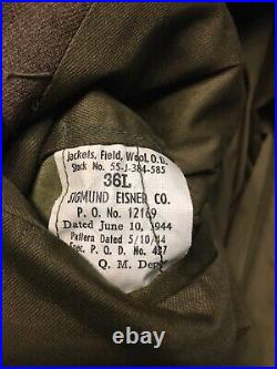 WW2 1944 Vintage US Army Ike Wool Field Coat Mens With Patches Size 36 L WWII