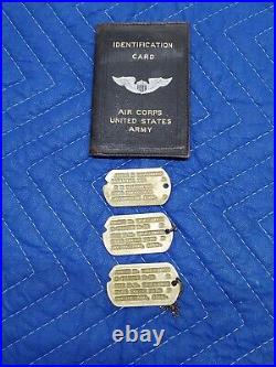 WW2 Army Air Corps Identification Card & Officers Dog Tags Ship Free