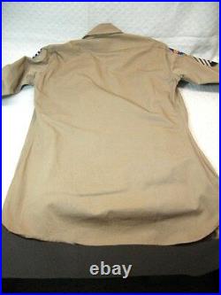 WW2 Era 1945-46 US Army Uniform Shirt Khaki Gusseted sz M 15-34 + Patches