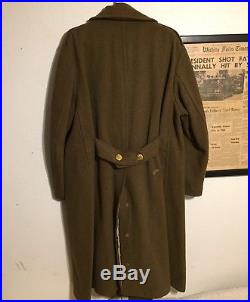 WW2 OD US Army Wool Field Trench Coat AAC AAF With Patch Aug 1941 46R L-XL