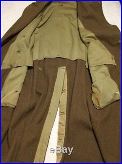 WW2 OD US Army Wool Field Trench Coat AAC AAF With Patch Aug 1941 46R L-XL
