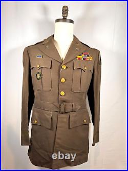WW2 US ARMY GENERAL STAFF OFFICER CHOCOLATE TUNIC With CHQ PATCHE 1940 NAMED