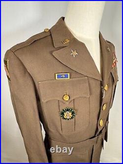 WW2 US ARMY GENERAL STAFF OFFICER CHOCOLATE TUNIC With CHQ PATCHE 1940 NAMED