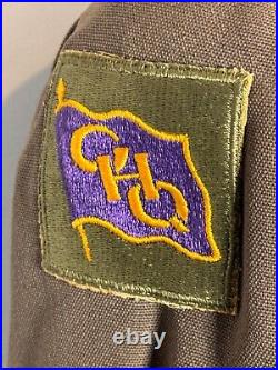 WW2 US ARMY GENERAL STAFF OFFICER CHOCOLATE TUNIC With CHQ PATCHE 1940 NAMED