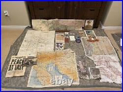 WW2 US Army Air Corps 12th Air Force Grouping, named w Squadron patches Silk Map