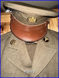 WW2 US Army Hat, Jacket & Pants Uniform WithPatches Jacket Size M Pants 32W 35L
