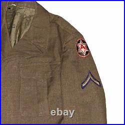 WW2 US Army Jacket Wool Ike Coat Olive 6th Army Patch wwii Service stripes 38s