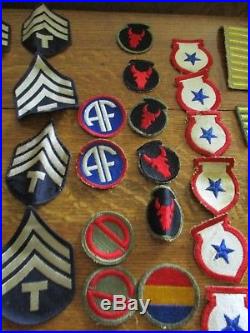 WW2 US Army Patches, Pins, Lot Of 90+ & FIRST AID KIT & Sewing Kit