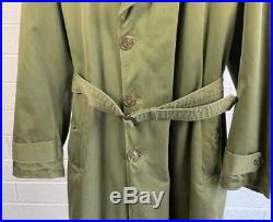 WW2 US Army Trench OverCoat Vtg Green WWII Jacket Sz Med OD-7 Patches