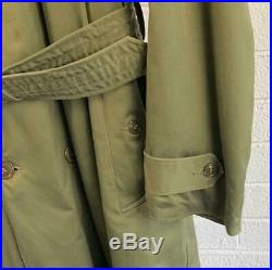 WW2 US Army Trench OverCoat Vtg Green WWII Jacket Sz Med OD-7 Patches